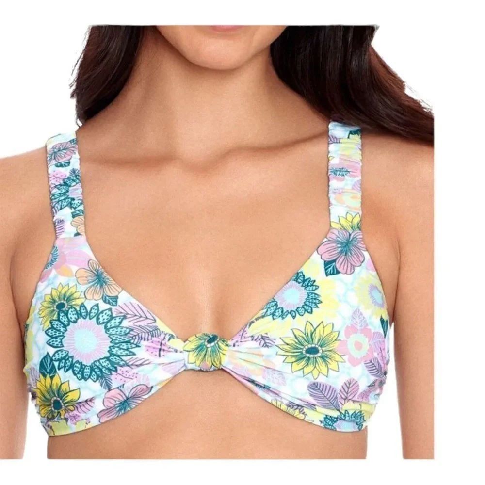 Salt + Cove Floral Printed Scrunchie-Strap Bralette Bikini Top Small NWT